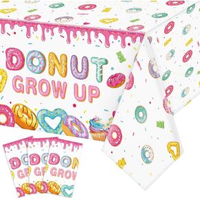 Dandat 3 PCS Donut Grow Up Party Decorations Dounut Table Cloths يمكن التخلص منها من البلاستيك الحلوى المستطيلة لأغطية حفلات عيد ميلاد For Girls اثنين من الحلوى الحلوة لوازم استحمام الطفل ، 54 × 108 في