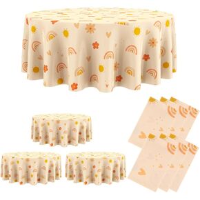 Oudain 6 PCS Boho Sun Party Party tableroths Bohemian Hippie Sunshine Dispipable Coverplant Round Round Covers First Troh