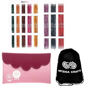 مجموعة Knitpro Dreamz Deluxe Set 6 بوصة DPN مزدوج إبر مدببة الحاكة حجم 0 ، 1 ، 1.5 ، 2 ، 2.5 ، 3 ، 4 ، 5 ، 6 مع علبة النسيج مع حقيبة المشروع
