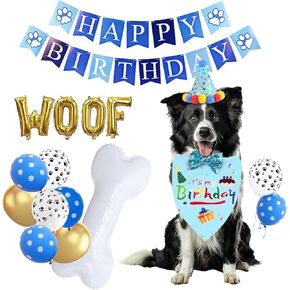 Brt Bearingshui Dog Birthday Party Supplies Decorts ، Balloons Banner Banner ، وعصابات الكلاب مع ربطة عنق الوشاح قبعة