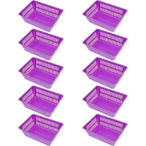 10Pcs Small Classroom Storage Baskets: Plastic Baskets for Organizing Colorful Storage Trays Crayon Pencil Containers Organizer Bins for Desk, Drawer, Home, Office