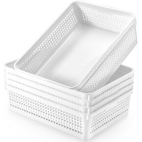 A4 Size Plastic Storage Basket Tray,6 Pack Plastic Paper Storage Trays,Desktop File Paper Letter Organizer Basket for Classroom, Office, Home (Black)