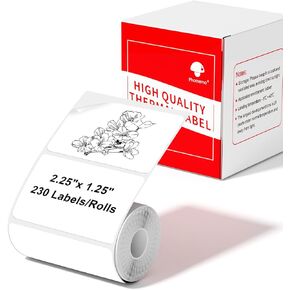 Phomemo Thermal Sticker Label Paper 230 ملصقات/لفة متوافقة مع M220 ، M200 ، M221 ، M250 ، M260 صانع الملصقات ، 2.25 "× 1.25" (57 × 32 مم) ، أسود على أبيض