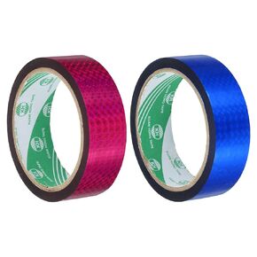 uxcell washi prism tape مجموعة 0.6 بوصة × 55 ياردة شريط معدني ثلاثي الأبعاد لتعبئة العطلات والزينة ، DIY و Art Craft (2 لفات ، Rose Red + Blue)