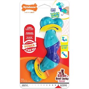 لعبة Nylabone Twist 'n Chew Dog Toy ، ألعاب ألغاز الإثراء للكلاب ، مثالية لمضغات العدوانية ، نكهة لحم الخنزير المقدد ولحم البقر ، كبيرة - تصل إلى 50 رطلاً ، 1.