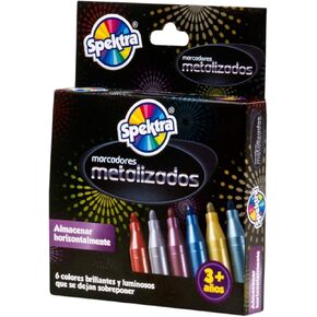 Spektra Metallic Markers – Set of 6 Brilliant Colors with Glossy Finish – Non-Toxic, Ideal for Paper, Cardboard, Glass, and More