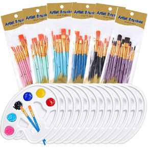 72 PCS 60 فرش الطلاء و 12 علبة لوحة الطلاء ، مجموعة لوحة Paints Presses ، لوحة فنان محترفة مجموعة للألوان المائية ، والزيت ، والرسم الأكريليكي ، ومناسبة للأطفال والبالغين