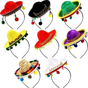 8 Pack Cinco de Mayo Fiesta Fabric و Straw Sombrero Hapbers Sombrero Party Hats Cinco de Mayo Fiesta Sombrero Beadber for Mexican موضوع حفلات الحفلة