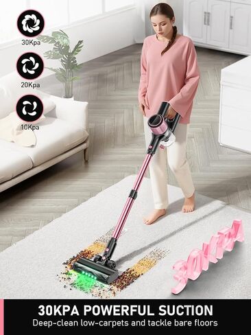 Cordless Vacuum Cleaner, 350W/30Kpa 8 in 1 Powerful Stick Vacuum, with Anti-Tangle Brush and Upgraded Green Light, 40mins Runtime Rechargeable Lightweight Vacuums for Hardwood Floor,Pet Hair in Saudi Arabia