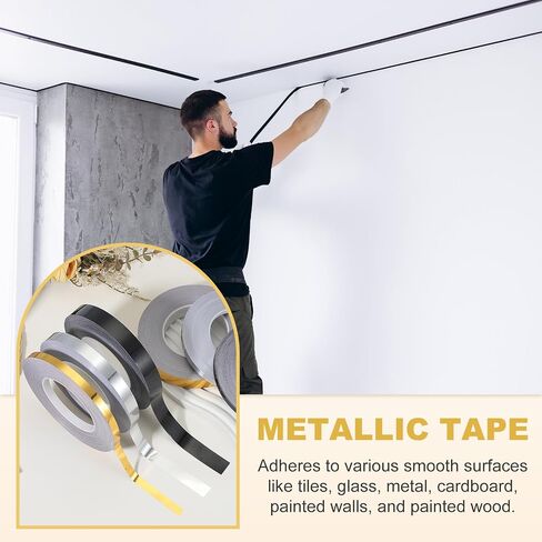 PATIKIL Metalized Polyester Film Tape 3/8 Inch x 55 Yards, Metallic Decor Tape Brushed Silver Adhesive Mirror Tape for Detailing Accent Wall Graphic Arts Boat Trim Walls in Saudi Arabia