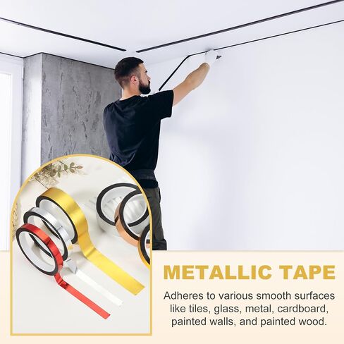 PATIKIL Metalized Polyester Film Tape 3/8 Inch x 55 Yards, Metallic Decor Tape Brushed Silver Adhesive Mirror Tape for Detailing Accent Wall Graphic Arts Boat Trim Walls in Saudi Arabia