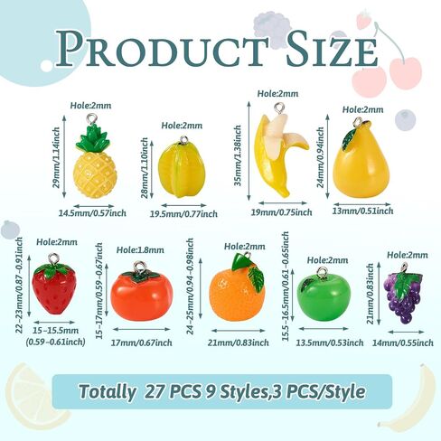 Craftdady Fruit Dangle Charms Pendants Cute Resin Food Pendants Apple Orange Pineapple Strawberry Pendants Lovely Vegetable Mushroom Charms for DIY Craft Earring Bracelet Necklace Jewelry Making in Kuwait