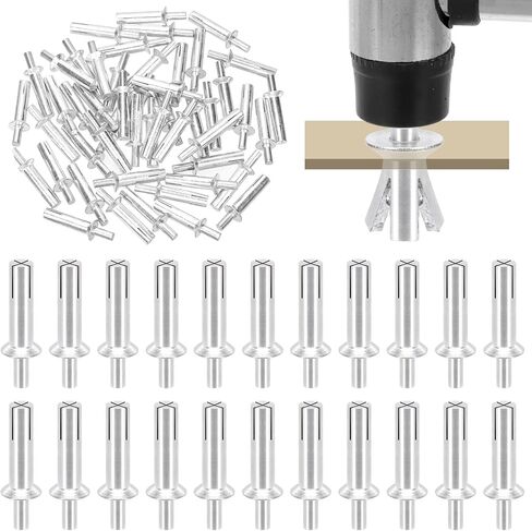 Glarks 100pcs M6.4 x 15MM/20MM/25MM/30MM Flat Countersunk Aluminum Core Rivets 4 Sizes Knock Type Expansion Aluminum Rivets with Pan Head Aluminum Core Rivets Hammer Drive Rivets in Saudi Arabia