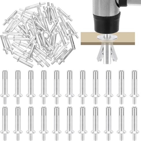Glarks 100pcs M6.4 x 15MM/20MM/25MM/30MM Flat Countersunk Aluminum Core Rivets 4 Sizes Knock Type Expansion Aluminum Rivets with Pan Head Aluminum Core Rivets Hammer Drive Rivets in Saudi Arabia