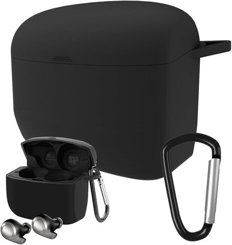 غطاء حافظة من السيليكون من Geekria متوافق مع سماعات الأذن اللاسلكية Jabra Elite Active 65t True Wireless، غطاء جلدي لسماعات الأذن، حقيبة حمل واقية مع خطاف سلسلة مفاتيح، منفذ شحن يمكن الوصول إليه (أسود) in Saudi Arabia