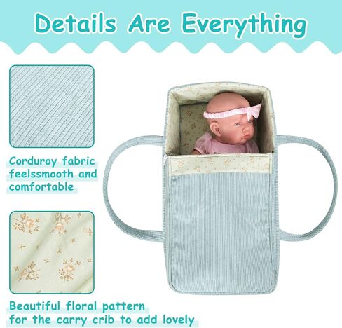 Doll Carrier Doll Carry COT CRIP مجموعة مع أواني التغذية التغذية وتغيير الملحقات 7 قطع ، تناسب 16 "دمى الفتاة الأمريكية in Kuwait