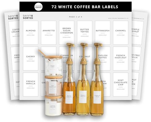 Coffee Bar Essentials Coffee Labels Stickers - 72 Coffee Syrup Labels Coffee Station Organizer - Coffee Labels for Coffee Bar Accessories Gifts Coffee Bar Organizer Coffee Essentials in Kuwait