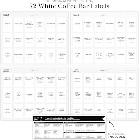 Coffee Bar Essentials Coffee Labels Stickers - 72 Coffee Syrup Labels Coffee Station Organizer - Coffee Labels for Coffee Bar Accessories Gifts Coffee Bar Organizer Coffee Essentials in Kuwait