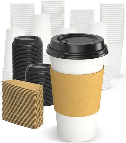 100 Pack 12 oz Disposable Coffee Cups with Lids and Sleeves, Sturdy Thick Paper & Leak-free Insulated to Go Coffee Cups with Lids, Paper Hot Coffee Cups with Sip Lids for Hot & Cold Beverage in Kuwait