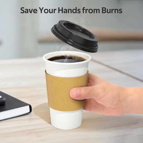100 Pack 12 oz Disposable Coffee Cups with Lids and Sleeves, Sturdy Thick Paper & Leak-free Insulated to Go Coffee Cups with Lids, Paper Hot Coffee Cups with Sip Lids for Hot & Cold Beverage in Kuwait
