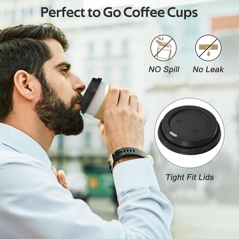 100 Pack 12 oz Disposable Coffee Cups with Lids and Sleeves, Sturdy Thick Paper & Leak-free Insulated to Go Coffee Cups with Lids, Paper Hot Coffee Cups with Sip Lids for Hot & Cold Beverage in Kuwait