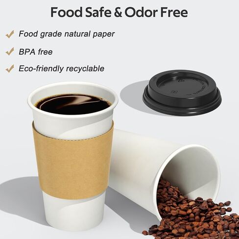 100 Pack 12 oz Disposable Coffee Cups with Lids and Sleeves, Sturdy Thick Paper & Leak-free Insulated to Go Coffee Cups with Lids, Paper Hot Coffee Cups with Sip Lids for Hot & Cold Beverage in Kuwait