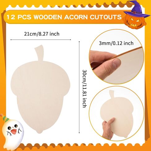 12 Pcs Wooden Acorn Cutouts - Unfinished Wooden Acorn Shape Cutouts - Blank Wood Slices - Thanksgiving Signs & Ornaments for DIY Door Hanger Craft & Autumn Party Home Decorations, 11.81 x 8.27 Inch in Saudi Arabia