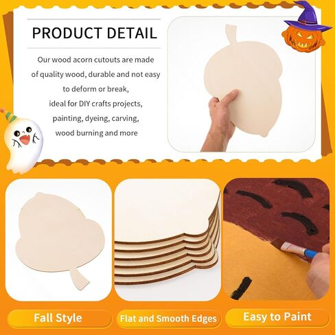 12 Pcs Wooden Acorn Cutouts - Unfinished Wooden Acorn Shape Cutouts - Blank Wood Slices - Thanksgiving Signs & Ornaments for DIY Door Hanger Craft & Autumn Party Home Decorations, 11.81 x 8.27 Inch in Saudi Arabia