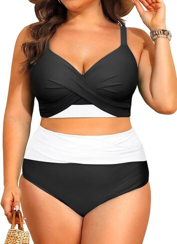 Women's Plus Size High Waisted Bikini - Two Piece Swimsuit Tummy Control Bathing Suit 2025 Twist Swimwear in Kuwait