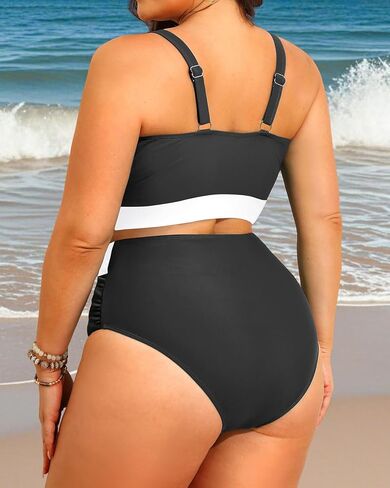 Women's Plus Size High Waisted Bikini - Two Piece Swimsuit Tummy Control Bathing Suit 2025 Twist Swimwear in Kuwait