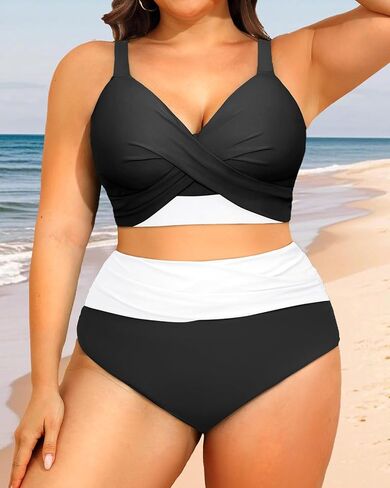 Women's Plus Size High Waisted Bikini - Two Piece Swimsuit Tummy Control Bathing Suit 2025 Twist Swimwear in Kuwait