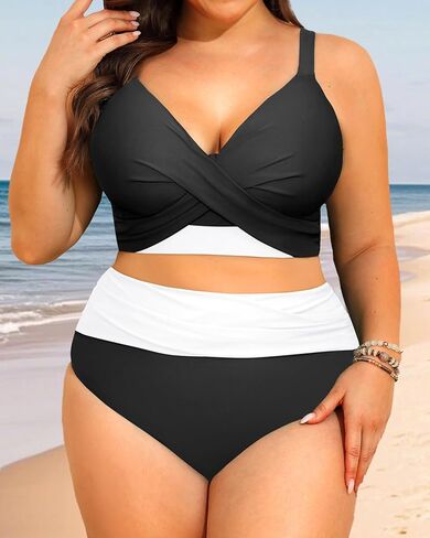 Women's Plus Size High Waisted Bikini - Two Piece Swimsuit Tummy Control Bathing Suit 2025 Twist Swimwear in Kuwait