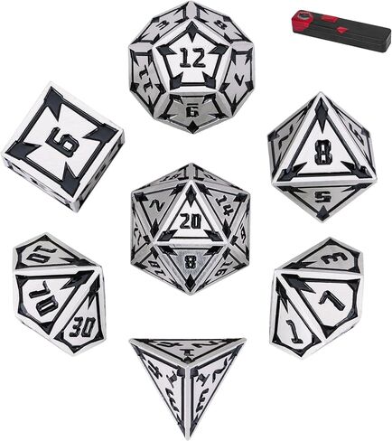 مجموعة DND Metal DND Metal Udixi RPG ، 7pcs polyhedral dice set d & d مجموعة rpg فريدة من نوعها ، مع صندوق هدايا معدنية ، لألعاب الأدوار وألعاب الأدوار Dragons ولعبة الطاولة (Silver) in Kuwait