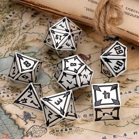 مجموعة DND Metal DND Metal Udixi RPG ، 7pcs polyhedral dice set d & d مجموعة rpg فريدة من نوعها ، مع صندوق هدايا معدنية ، لألعاب الأدوار وألعاب الأدوار Dragons ولعبة الطاولة (Silver) in Kuwait