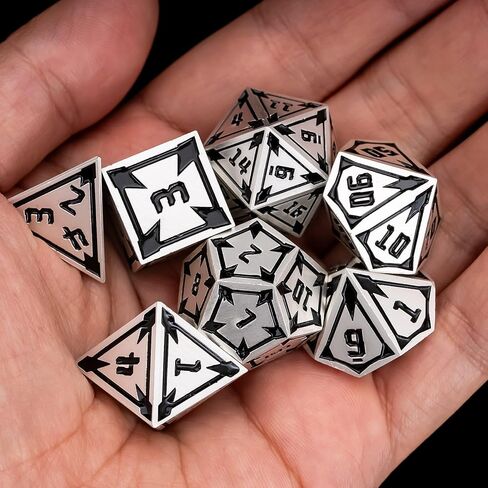 مجموعة DND Metal DND Metal Udixi RPG ، 7pcs polyhedral dice set d & d مجموعة rpg فريدة من نوعها ، مع صندوق هدايا معدنية ، لألعاب الأدوار وألعاب الأدوار Dragons ولعبة الطاولة (Silver) in Kuwait
