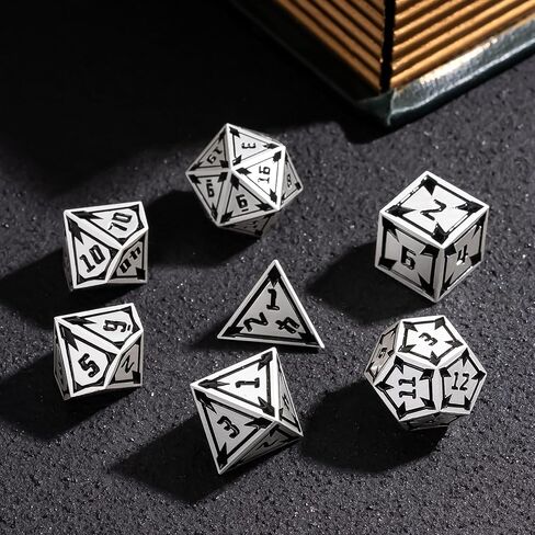 مجموعة DND Metal DND Metal Udixi RPG ، 7pcs polyhedral dice set d & d مجموعة rpg فريدة من نوعها ، مع صندوق هدايا معدنية ، لألعاب الأدوار وألعاب الأدوار Dragons ولعبة الطاولة (Silver) in Kuwait