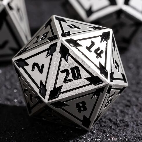 مجموعة DND Metal DND Metal Udixi RPG ، 7pcs polyhedral dice set d & d مجموعة rpg فريدة من نوعها ، مع صندوق هدايا معدنية ، لألعاب الأدوار وألعاب الأدوار Dragons ولعبة الطاولة (Silver) in Kuwait