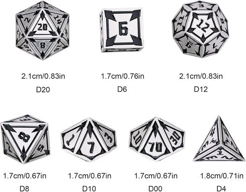مجموعة DND Metal DND Metal Udixi RPG ، 7pcs polyhedral dice set d & d مجموعة rpg فريدة من نوعها ، مع صندوق هدايا معدنية ، لألعاب الأدوار وألعاب الأدوار Dragons ولعبة الطاولة (Silver) in Kuwait