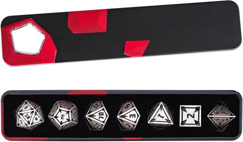 مجموعة DND Metal DND Metal Udixi RPG ، 7pcs polyhedral dice set d & d مجموعة rpg فريدة من نوعها ، مع صندوق هدايا معدنية ، لألعاب الأدوار وألعاب الأدوار Dragons ولعبة الطاولة (Silver) in Kuwait