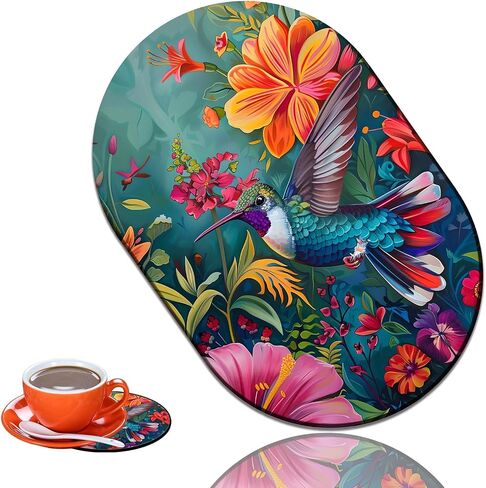 Smooth Surface Gaming Mousepad and Coaster Set, Beautifully Patterned Non-Slip Rubber Mousepad Suitable for Office and Home Mousepads, Flowers and Hummingbirds in Saudi Arabia