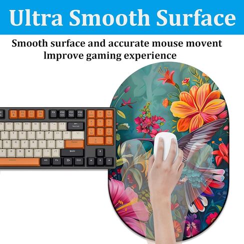 Smooth Surface Gaming Mousepad and Coaster Set, Beautifully Patterned Non-Slip Rubber Mousepad Suitable for Office and Home Mousepads, Flowers and Hummingbirds in Saudi Arabia