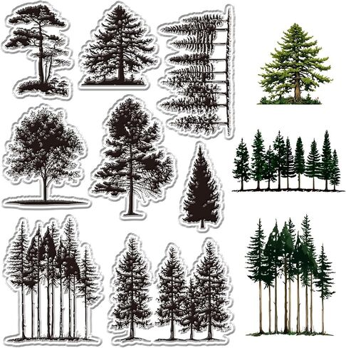 CRASPIRE Trees Clear Stamps Nature Forest Woods Silicone Stamp PVC Reusable Vintage Background Postmark Transparent Rubber Stamp Seals for Journaling Card Making Decor DIY Scrapbooking Supplies in Saudi Arabia