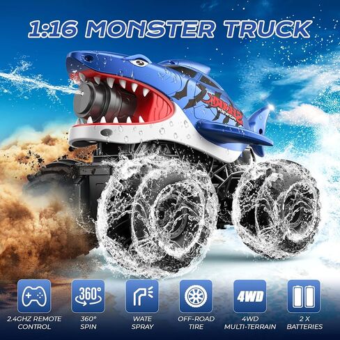 MUYOLO Amphibious Remote Control Car- 2.4GHz Shooting Waterproof RC Monster Truck, 4WD All-terrian Off-Road Water Tank Pool Toy Outdoor Summer Gifts for Kids Boys/Girls Age 6+ in Kuwait