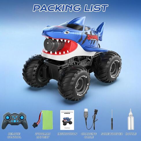 MUYOLO Amphibious Remote Control Car- 2.4GHz Shooting Waterproof RC Monster Truck, 4WD All-terrian Off-Road Water Tank Pool Toy Outdoor Summer Gifts for Kids Boys/Girls Age 6+ in Kuwait
