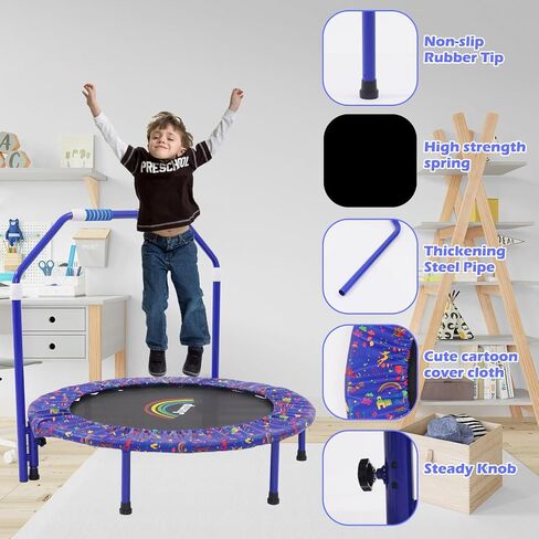 36 Inch Kids Trampolin Mini Trampoline with Handle Indoor Outdoor Use Foldable Trampoline with Safty Padded Cover for 3-9 Boys Girls in Saudi Arabia