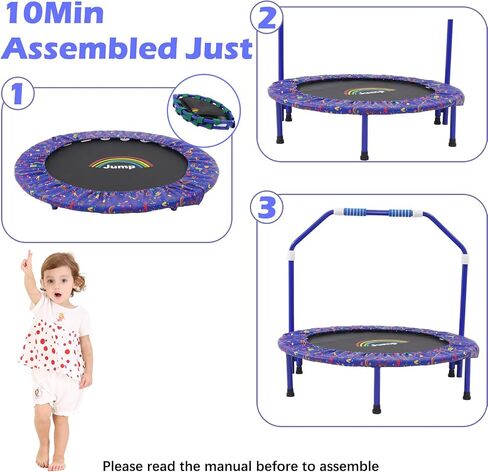 36 Inch Kids Trampolin Mini Trampoline with Handle Indoor Outdoor Use Foldable Trampoline with Safty Padded Cover for 3-9 Boys Girls in Saudi Arabia