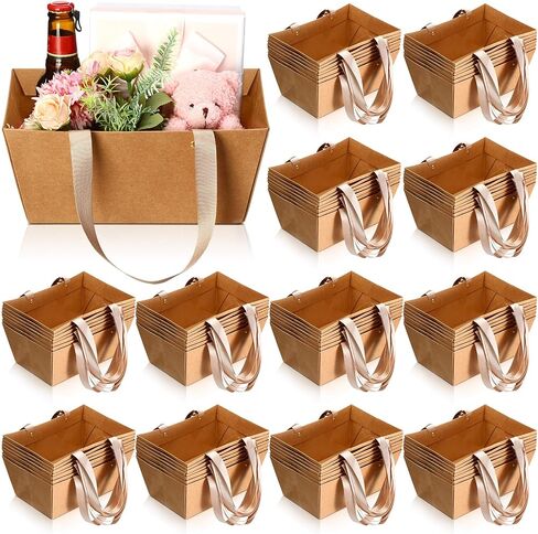 Glenmal 72 Pcs Baskets for Gifts Waterproof Empty Kraft Basket Bulk with Handles 9.8 x 6.5 x 4.3'' Gift Basket Empty to Fill for Wedding Party Christmas Valentines(Orange) in Kuwait