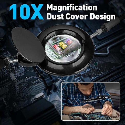 KIRKAS 10X Magnifying Glass with Light and Clamp, LED Magnifying Lamp, 2200 Lumen Any Color Modes and Stepless Dimming, Real Glass Lens Magnifier Light for Crafts, Reading, Sewing, Close Work- Black in Saudi Arabia