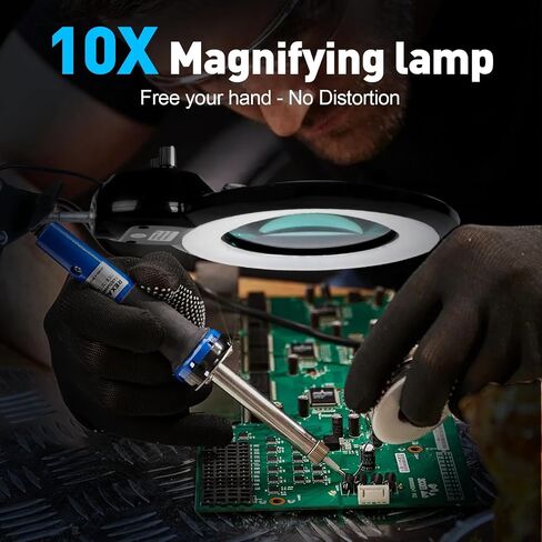 KIRKAS 10X Magnifying Glass with Light and Clamp, LED Magnifying Lamp, 2200 Lumen Any Color Modes and Stepless Dimming, Real Glass Lens Magnifier Light for Crafts, Reading, Sewing, Close Work- Black in Saudi Arabia