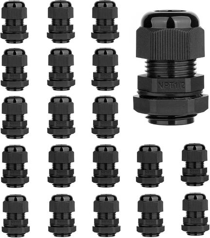 Cable Gland 20 Pack 3-25mm Waterproof Adjustable 1/4'', 3/8'', 1/2'', 3/4'', 1'' NPT Cable Gland Joints with Gaskets (Each 4 Pack, 20 Pack) in Saudi Arabia